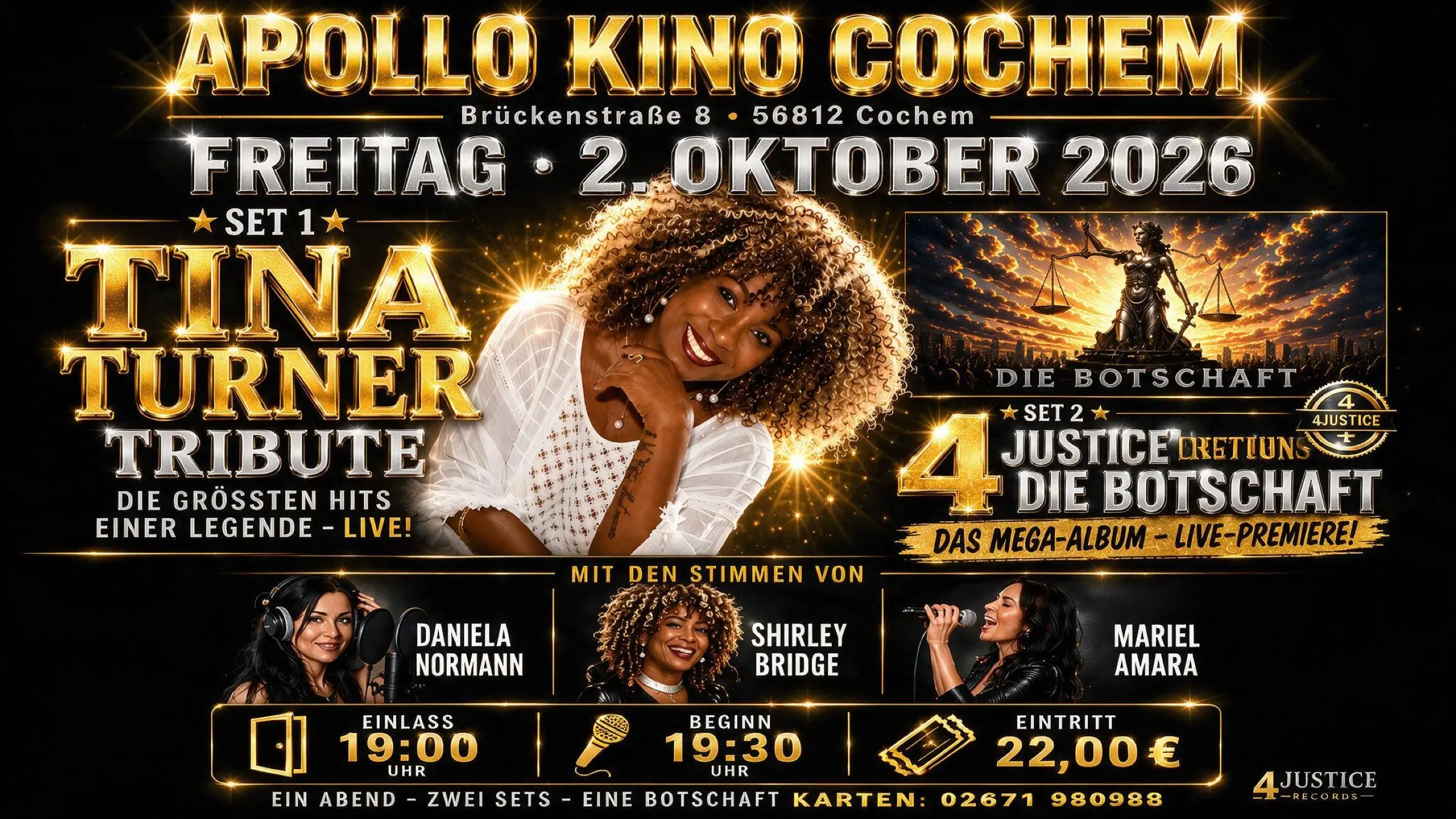 4 Justice Records & Tina Turner Tribute – Apollo Kino Cochem